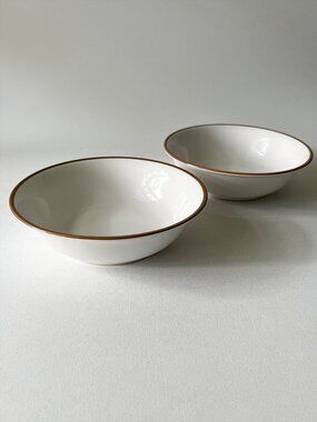 Vintage Nitto Overtones Japan Cereal Soup Bowls 6.5” Brown Rim Set of 2 MCM